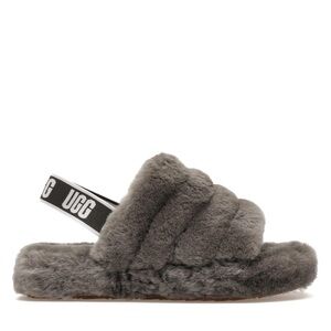 UGG Grey Fluff Slide with Branded Heel Strap Size 8 EUC